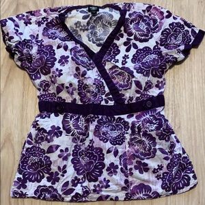 Purple floral scrub top